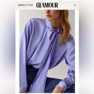 Massimo Dutti Flowing Shirt With False Bow In Lilac Lavender Women's Blouse